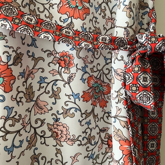 Les Amis Red & White Floral and Geometric Print Peasant Dress - Picture 4 of 8